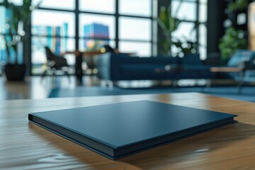 Wall Mural - A laptop computer placed on a wooden table, ready for use