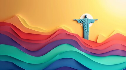 3D art paper wallpaper, Christ of Redeemer, Dagger Toure Den Tor. Jesus of Rio de Janeiro, a landmark of Brazil, beautiful colors