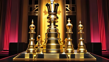 chess pawn on a chessboard with gold background Generative AI