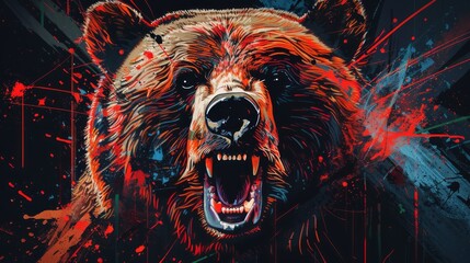 Wall Mural - Bear With Abstract Splashes of Color