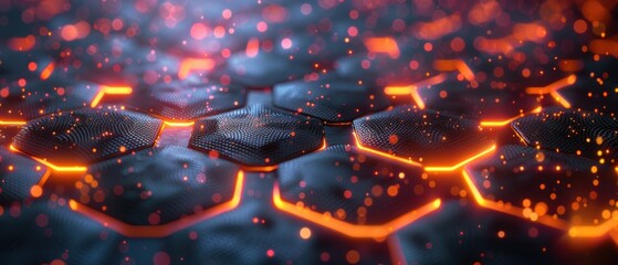 Wall Mural - Abstract Digital Background with Glowing Hexagons and Bokeh Lights.