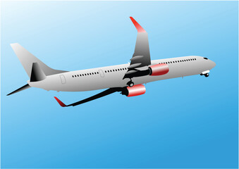 Wall Mural - Passenger airplane flying in a blue sky background