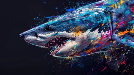 Great White Shark in a Splash of Colors