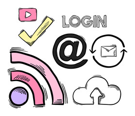 Wall Mural - png online media doodle social media story sticker set