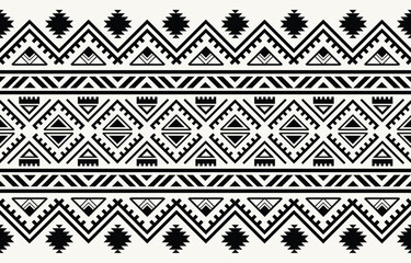 Wall Mural - Ethnic tribal black and white background. Seamless tribal stripe pattern, folk embroidery, tradition geometric  ornament. Traditional design for fabric, textile, print, rug, paper