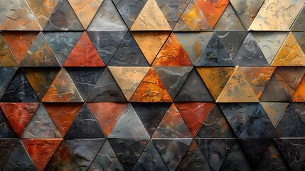 Wall Mural - A wall background with geometric mosaic patterns, using a mix of vibrant and muted colors, intricate and detailed design, seamless and polished look, modern and sophisticated style, hd quality