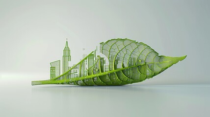 Sustainable Urban Development Concept with Green Cityscape Embedded in Leaf Structure