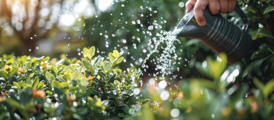 A person is watering plants with a watering can