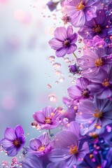 Wall Mural - Elegant Abstract Purple Flowers Picture Frame With Water Droplets