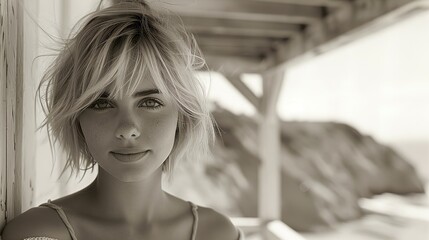 Portrait of confident cool girl. black and white photo