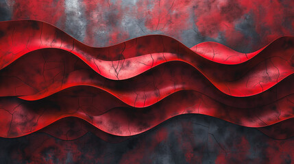 Wall Mural - A red ribbon with a black background. The ribbon is long and has a wavy texture. The red color gives a sense of passion and energy, while the black background adds a sense of depth and contrast