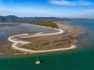 Wall Mural - Aerial panorama drone shot of Lam Haed beach peninsula, Koh Yao Yai island, Phang nga, Thailand