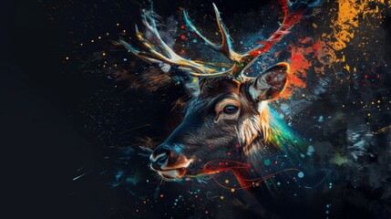 Wall Mural - Abstract Deer Portrait with Colorful Splashes