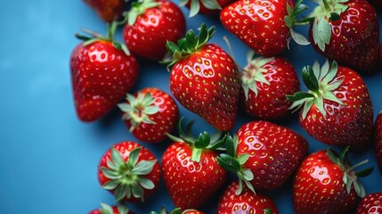 Canvas Print - Fresh Strawberries on a Blue Background