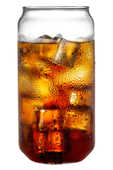 Canvas Print - Cold carbonated drink over ice cubes in a can shaped glass