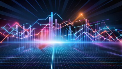 Wall Mural - A chart displays data visually using symbols like bars, lines, or slices.Line charts show trends over time by connecting data points with lines.