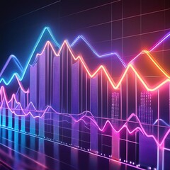 Wall Mural - A chart displays data visually using symbols like bars, lines, or slices. Line charts show trends over time by connecting data points with lines.