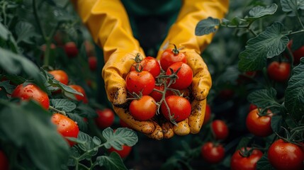 Poster - Harvesting Red Ripe Tomatoes in a Greenhouse