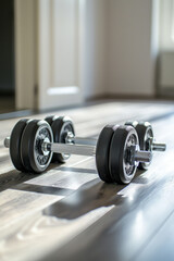 Two dumbbells on the floor in the apartment