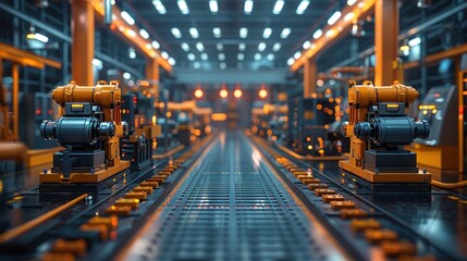 Poster - Industrial Conveyor Belt with Robotic Arms