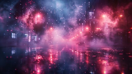 Sticker - Neon Cityscape Under Rain and Smoke