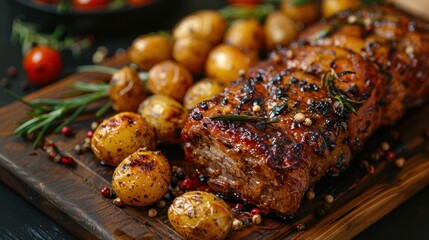 Canvas Print - Roasted Meat with Potatoes and Rosemary