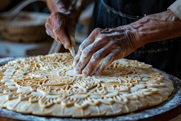 Wall Mural - masterful bakers hands crafting intricate patterned dough with precision and artistry