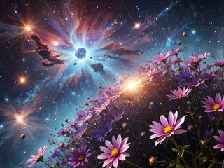 3d, a lot of flowers, webcam, holographic, iridicent, luminescence, transparent, sparkling, magic, w