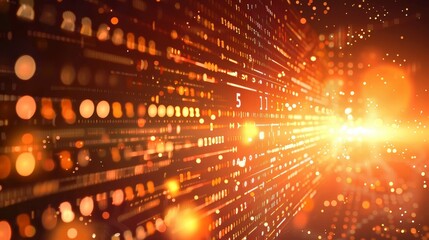 Warm orange binary code data background - Vibrant orange digital binary code flowing with dynamic light effects representing data processing