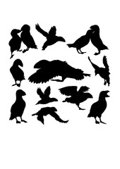 Wall Mural - Puffin bird animal silhouettes