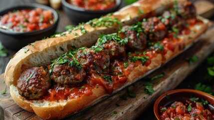 Wall Mural - Meatball Sub with Tomato Sauce and Parsley