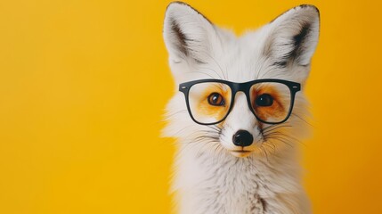 Fox in Glasses Against a Yellow Background