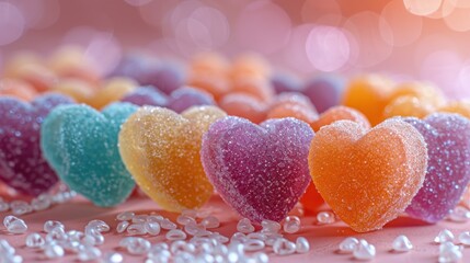 Sticker - Heart-Shaped Jellies on a Pink Background