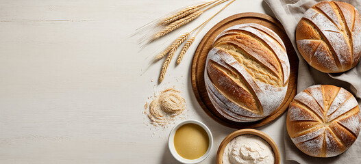  Bread bakery background top food view fresh white wheat loaf. Background food flour bakery top bread slice pastry brown breakfast bake organic cut table French grain baguette board wood whole wooden.