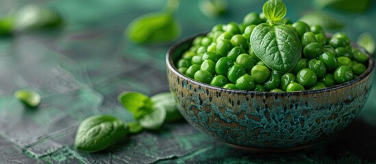 Poster - Bowl of Fresh Green Peas with Mint Garnish