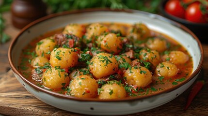 Poster - Delicious Potato and Beef Stew with Parsley Garnish