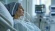 © Intelligent Horizons - Close up of a patient lying in a hospital bed receiving chemotherapy treatment through an intravenous IV line  The room is equipped with medical devices and monitors