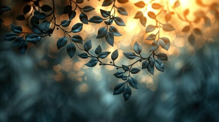 Wall Mural - Dark Green Leaves Silhouetted Against a Blurry Background