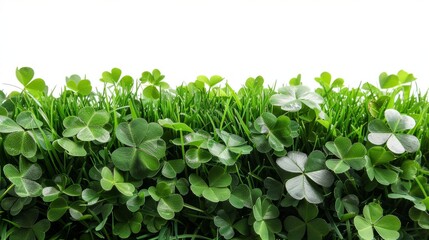 Wall Mural - Isolated green grass with the clover leaf on white background,copy space. 