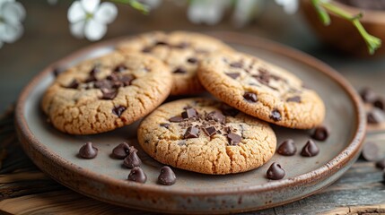 Sticker - Close-up of Chocolate Chip Cookies on a Plate