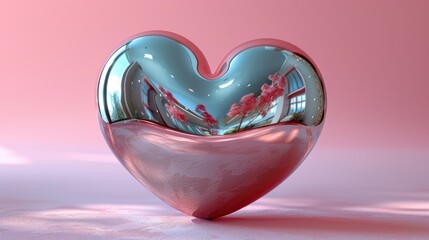 Canvas Print - Reflective Heart Sculpture in a Pink Room