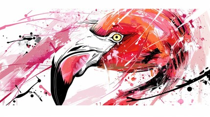 Wall Mural - Abstract Flamingo Portrait in Vibrant Hues