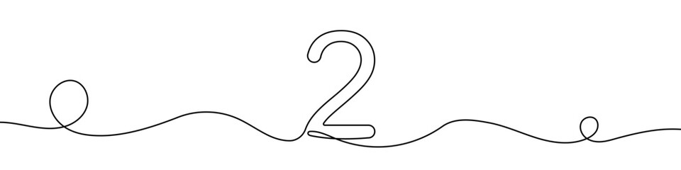 Wall Mural - continuous editable line drawing of number 2. one line drawing of number 2 icon. vector illustration