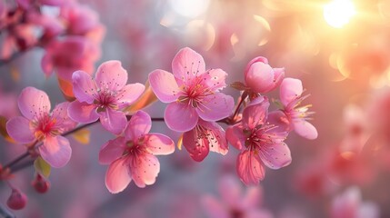 Wall Mural - Delicate Pink Blossoms in Soft Sunlight