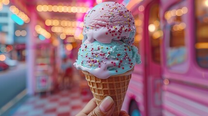 Sticker - Double Scoop Ice Cream Cone with Sprinkles