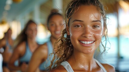 Sticker - Smiling Woman with Wet Hair After Exercise