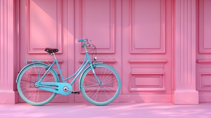 Canvas Print - Pastel Blue Bicycle Against Pink Wall