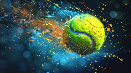 Wall Mural - Tennis Ball Explosion in a Burst of Color