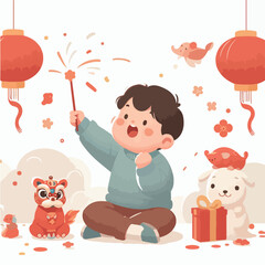 vector child celebrates the new year cheerfully