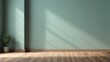© free - Interior home of empty room with wooden floor on mint green wall copy space, modern style
